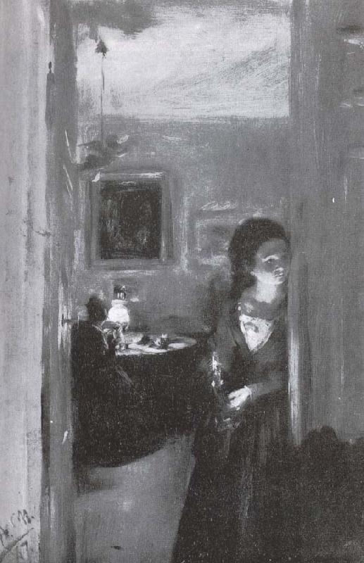 Adolph von Menzel Living room and sister of the artist oil painting image